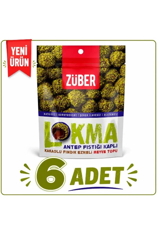 Züber Lokma Antep Fıstığı Kaplı Kakaolu Fındık Ezmeli Meyve Topu
