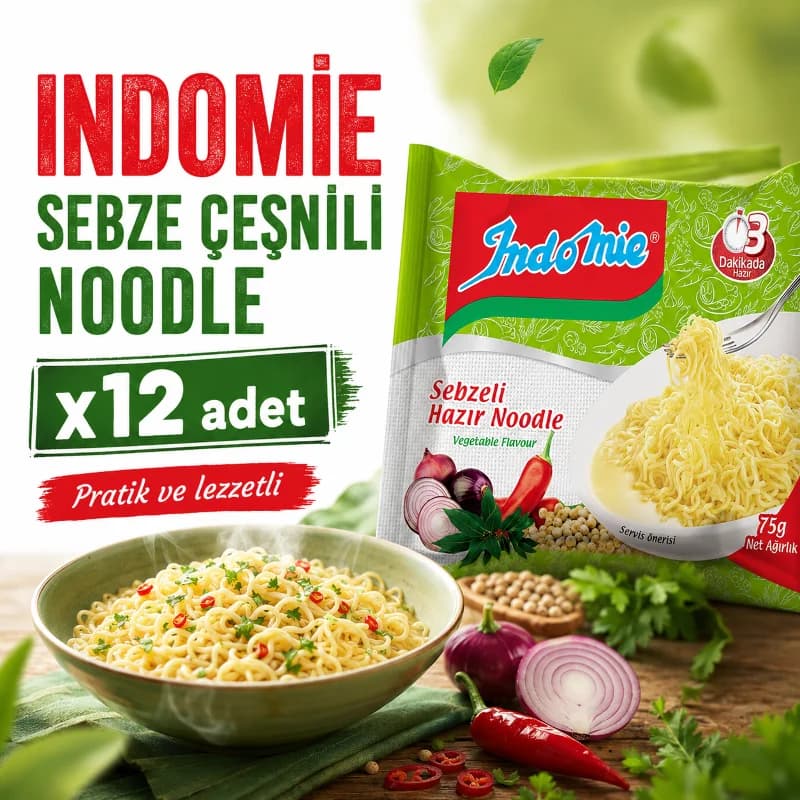 İndomie Sebze Çeşnili Hazır Noodle 75 g x12
