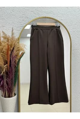 Bemuna İspanyol Paça Çımalı Scuba Pantolon-EU2450 Kahve