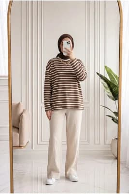 Aybanu Müslin Pantolon-MT523 Kahve