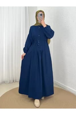 Maruna Poplin Pileli Düğmeli Elbise-NA2404 Bordo