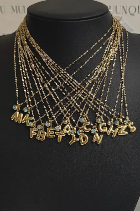 HARF KOLYE BALON MODEL -G HARFİ- NAZAR BONCUKLU GOLD ÇELİK -656