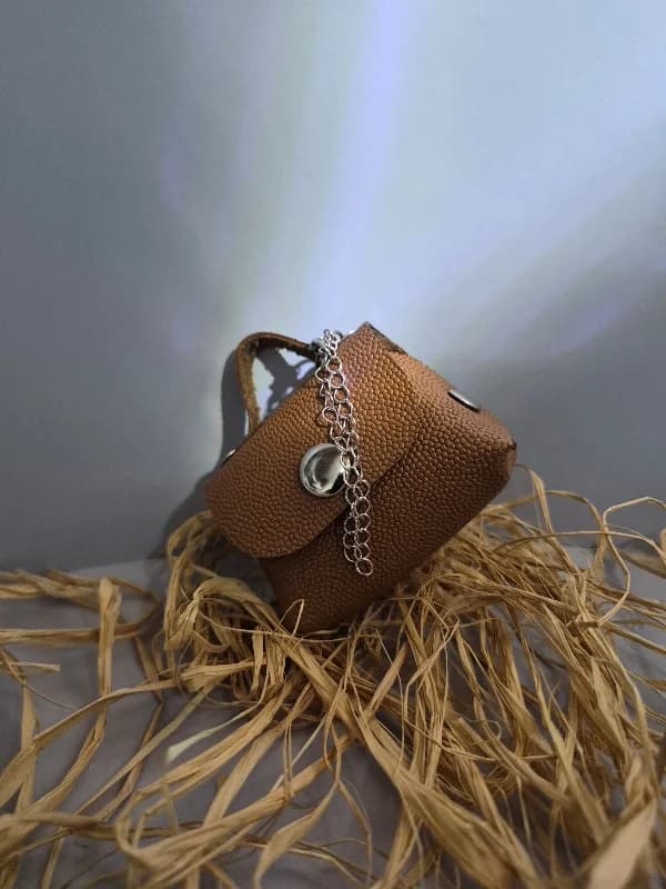 Gogo Charm Çanta Aksesuarı Mini Çanta Hakiki Deri Açık Kahve