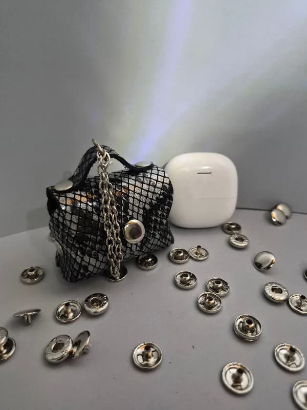 Gogo Charm Çanta Aksesuarı Mini Çanta Hakiki Deri Yılan Gri - Siyah