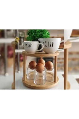 2 Katlı Bambu Dönebilen Sunumluk