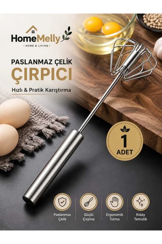 Manuel Basmalı Çırpıcı Paslanmaz Çelik Bas Çek Mikser Yumurta Krema Karıştırıcı