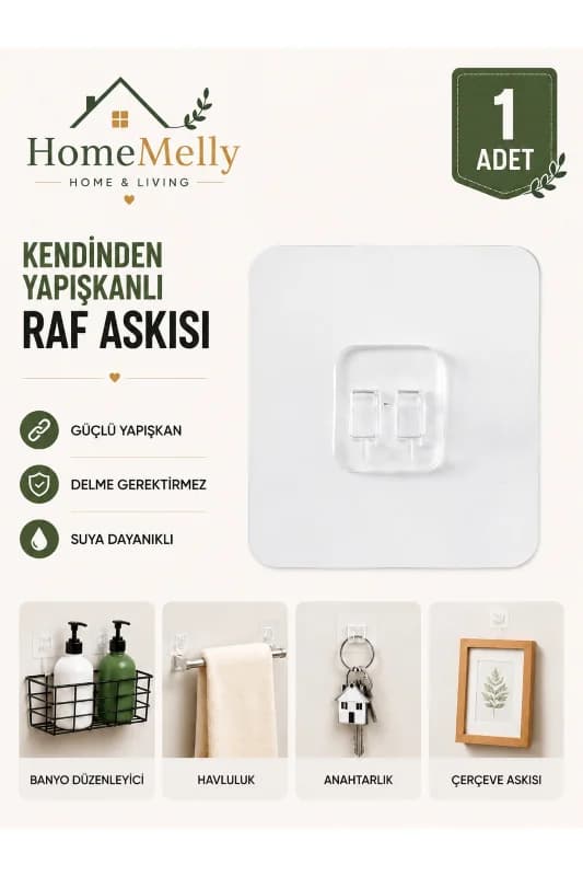 Süper Güçlü Yapışkanlı Raf ve Çerçeve Askısı – 7x7 cm (1 Adet)