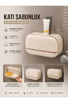 Kırık Beyaz Kapaklı Katı Sabunluk – Kendinden Su Boşaltmalı, Su Akıtmaz Hijyenik Sabun Kutusu Banyo & Mutfak