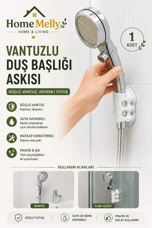 Vantuzlu Silikon Duş Başlığı - Banyo Başlığı Askı Tutucu