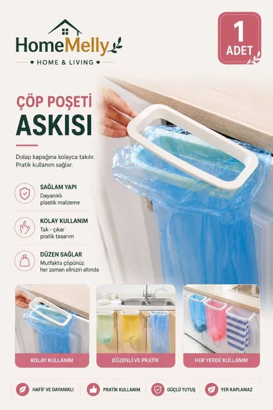Dolap Kapağına Takılan Çöp Kovası Poşeti Tutucu