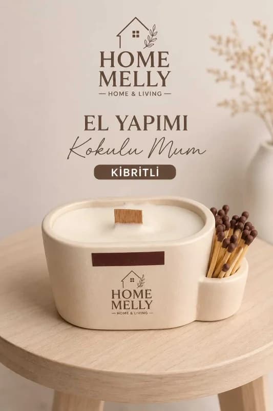 El Yapımı Kibrit Detaylı Mum , Dekoratif Kokulu Mum