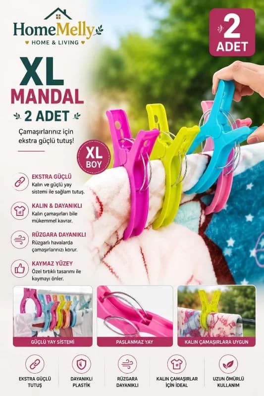 2'li XL Büyük Mandal Plaj Havlusu Piknik Örtüsü Masa Örtüsü Mandalı