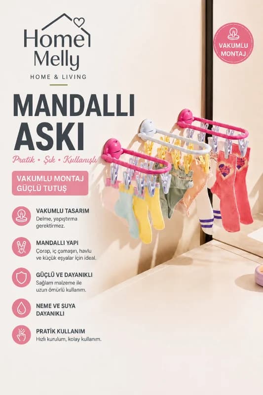 Vantuzlu Elbise Askısı Banyo, Balkon için Çok Amaçlı Çoraplar ve Küçük Giysiler için Kurutma Askısı