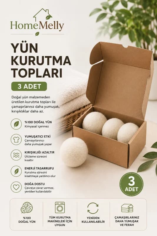 3 Adet Yün Kurutma Topu - Kurutma Makinası İçin Çamaşır Kurutma Topları