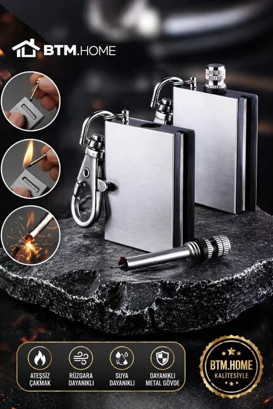 Magnezyum Ateşleyici Metal Kibrit Çakmak Anahtarlık Tip Rüzgara Dayanıklı Kamp Çakmağı
