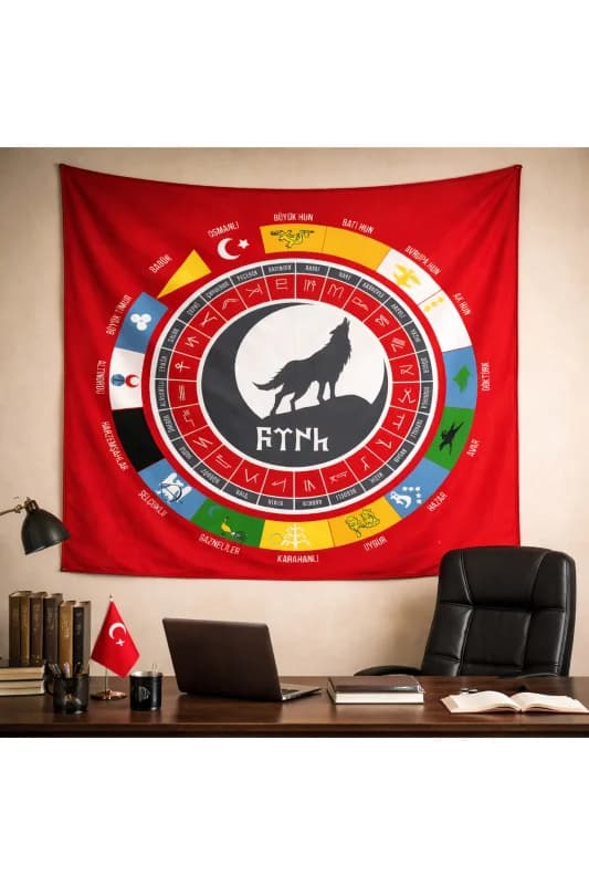 TÜRK DEVLETLERİ DUVAR ÖRTÜSÜ WALL TAPESTRY KALİTELİ KUMAŞ