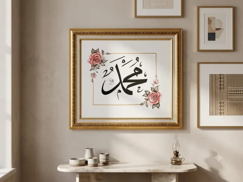 Tamamen el yapımı hat tablo el çizimi gül süslemesi ile