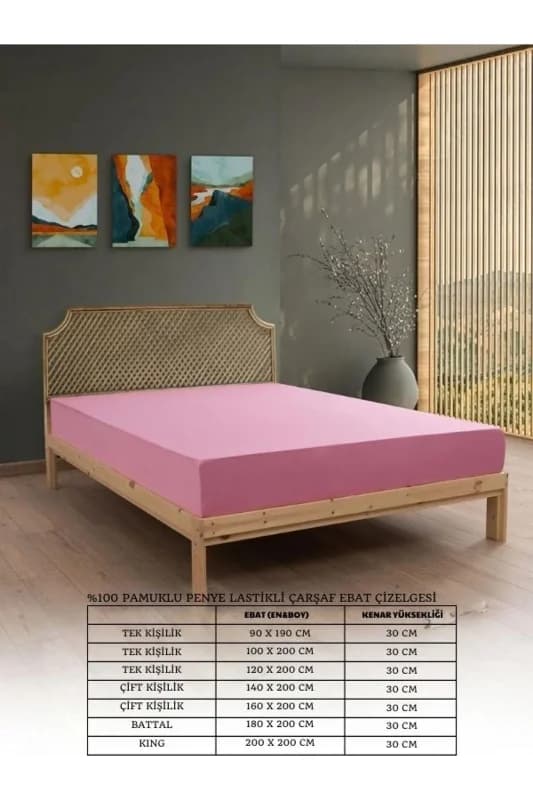 Pembe Penye Lastikli Çarşaf Takımı %100 Pamuklu Dokuma Kumaş