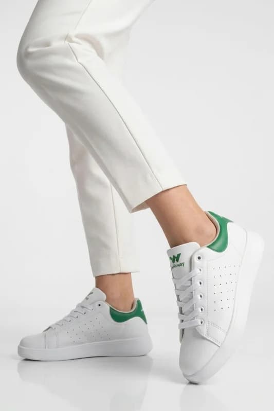 Beyaz Yeşil Bağcıklı Unisex Spor Ayakkabı