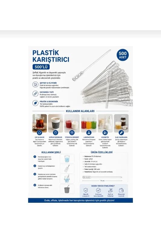BAKBURAYA YAPAY ÇİÇEKÇİLİK 500 adet hijyenik çay kahve plastik karıştırma çubuğu çay plastik karıştırıcı