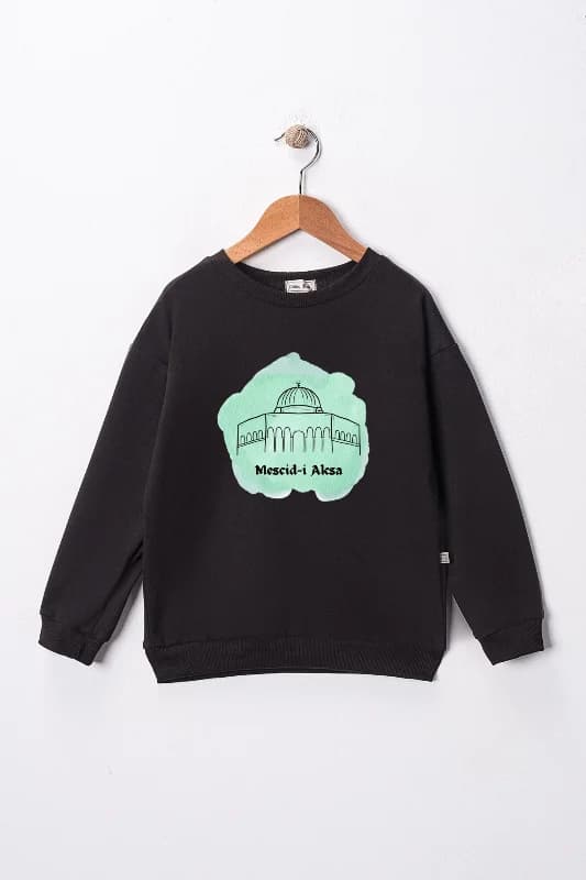 Kız Çocuk "Mescid-i Aksa" Baskılı Pamuklu Sweat