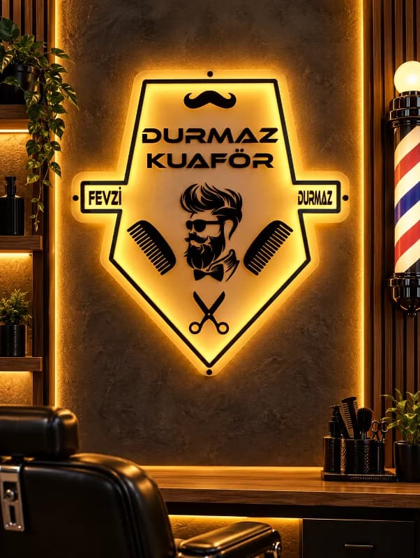 kuaförlere özel pleksi neon tabela 70x60 cm