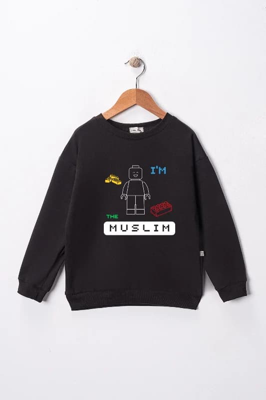 Erkek Çocuk "I am the muslım" Baskılı Pamuklu Sweat