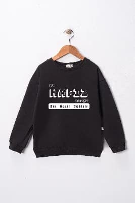 Çocuk "Bir Hafız Yetişir Bir Nesil Değişir" Baskılı Pamuklu Sweat