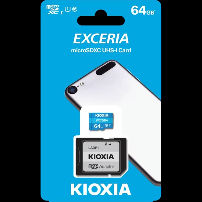 KIOXIA 64GB Exceria, LMEX1L064GG2, UHS-1, CL10, 100Mb/s, MicroSD Kart Bellek (SD Adaptörlü)