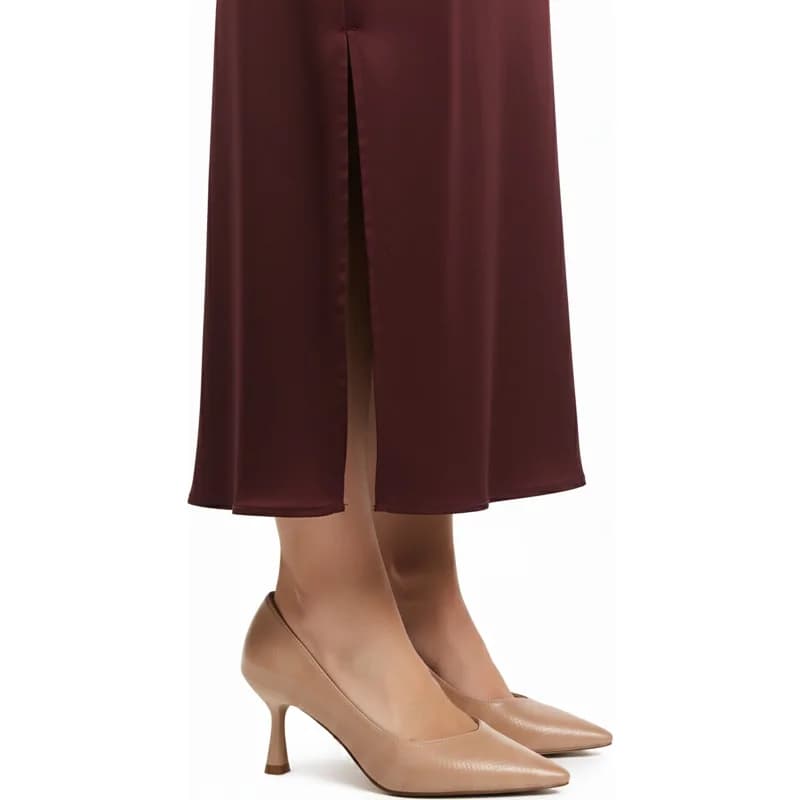 Aspor Bej Kırışık Kadın Topuklu Ayakkabı