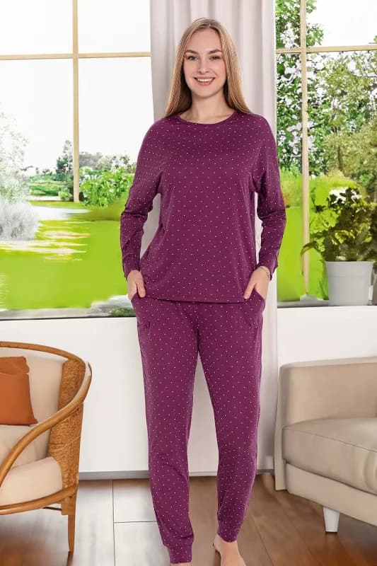 Kadın Renkli Yıldız Desen Uzun Kol Pijama Takımı 240977 Mavi