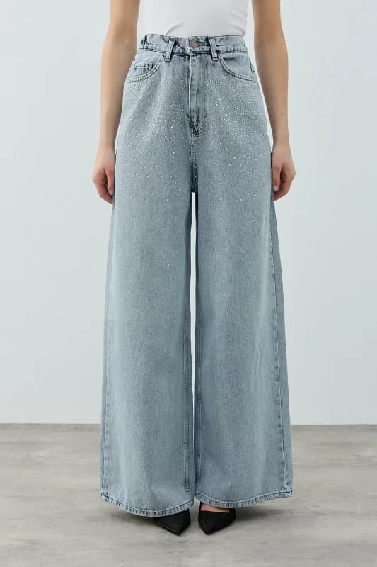 Merwish Taşlı Very Shiny Denim Pantolon 1770 Füme