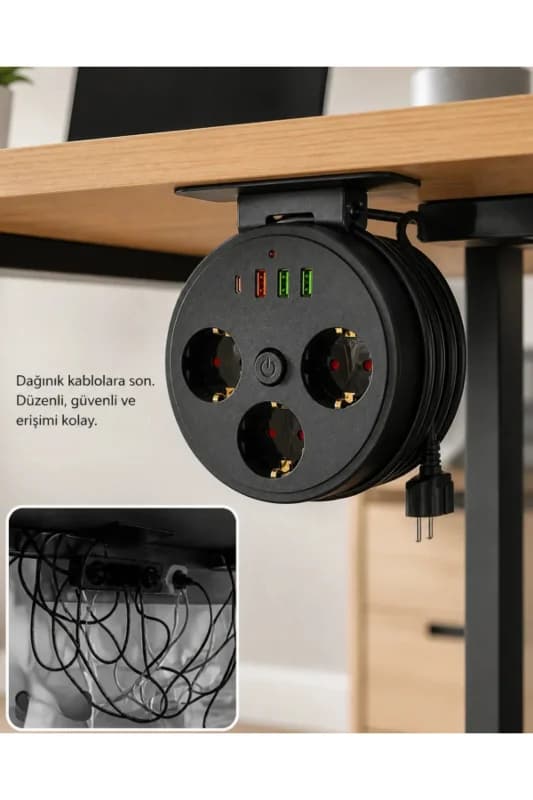 Akım Korumalı Priz USB ve Type C Girişli 3lü Priz 2 Metre Kablo Dayanıklı