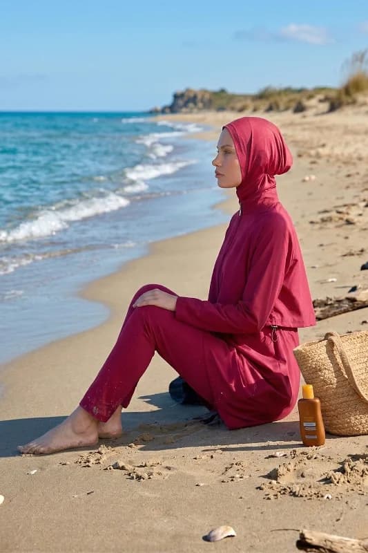 Önü Kapaklı Tam Kapalı Tesettür Mayo 6201 Mürdüm