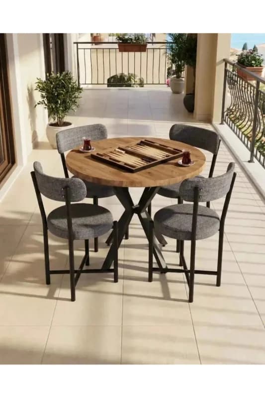 Tena 4 Sandalyeli Yuvarlak Masa Takımı 90 Çap
