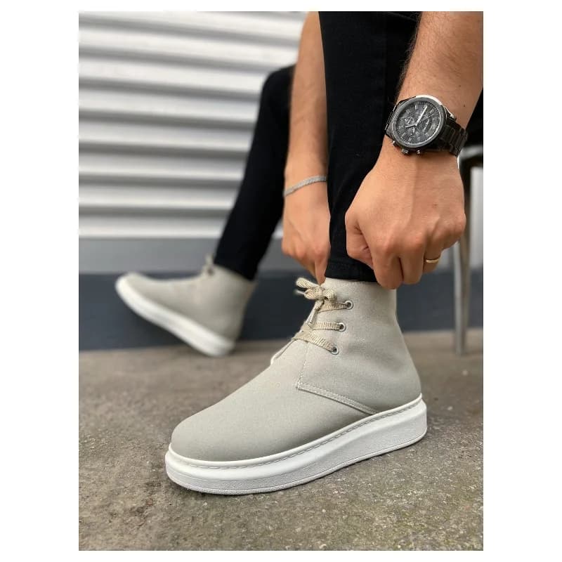 Pabucmarketi Gri Süet Bağcıklı Erkek Sneaker Bot