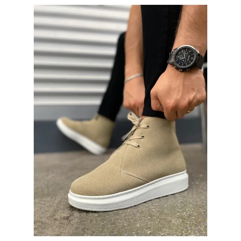Pabucmarketi Krem Süet Bağcıklı Erkek Sneaker Bot