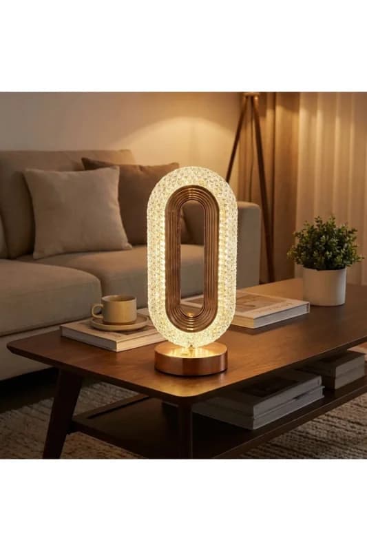 ® Oval Şeklinde Kristal LED Masa Lambası – Dokunmatik, 3 Renk Işık Modlu, Ş