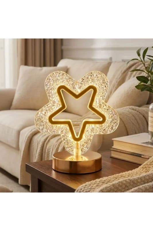 ® İçi Boş Yıldız Şeklinde Kristal LED Masa Lambası – Dokunmatik, 3 Renk I