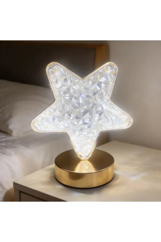 ® Yıldız Model Kristal LED Masa Lambası – Dokunmatik, 3 Renk Işık Modlu, Ş