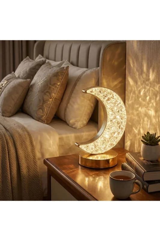 ® Hilal AY Model Kristal LED Masa Lambası – Dokunmatik, 3 Renk Işık Modlu, Ş