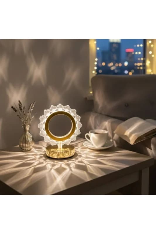 ® Güneş Şeklinde Kristal LED Masa Lambası – Dokunmatik, 3 Renk Işık Modlu,