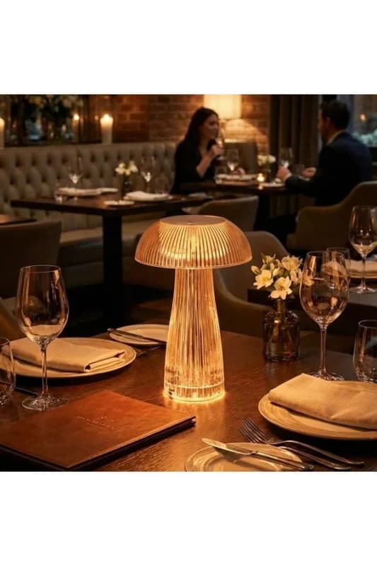 ® Şeffaf Mantar Model LED Masa Lambası –Kumandalı Şarjlı, Dokunmatik, Renga