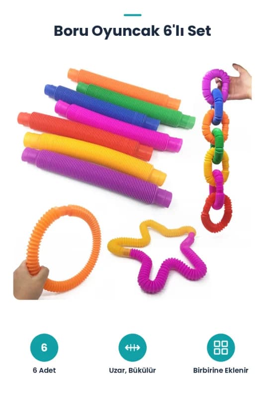 Boru Oyuncak - 6'lı Set - Rengarenk - Plastik
