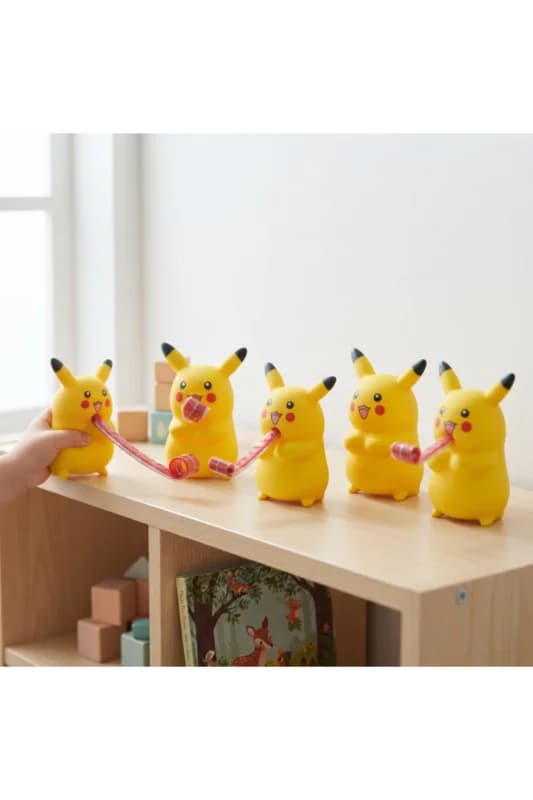 Düdüklü Pikaçu Tasarımlı Stres Oyuncağı - 12'li Paket - Sesli Oyuncak