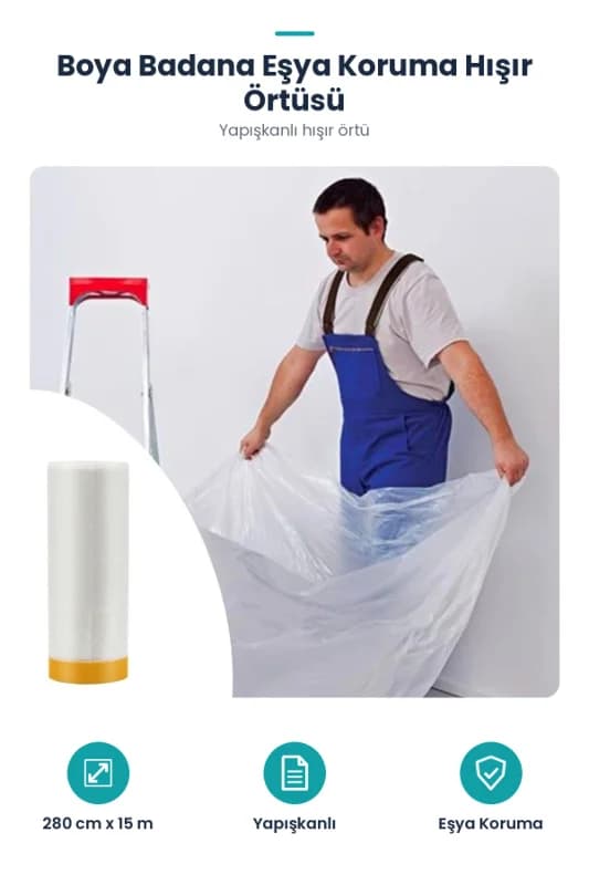 ® Boya Badana Eşya Koruma Hışır Örtüsü 280cm x 15 mt Yapışkanlı Hış�