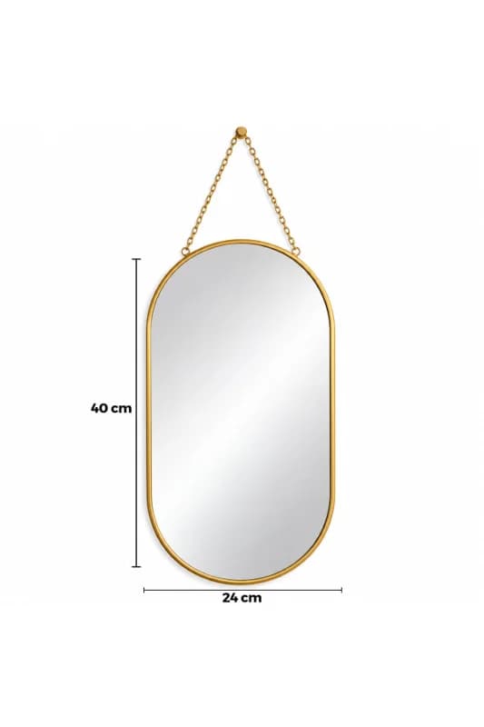 Dekoratif Duvar Aynası - Gold Metal Çerçeveli - İp Askılı - 24x40 cm