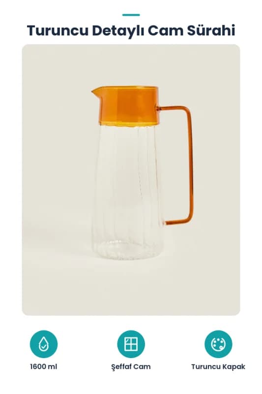 Turuncu Detaylı Cam Sürahi 1600 ml