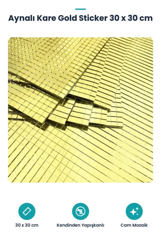 Kendinden Yapışkanlı Aynalı Kare Gold Sticker 30x30 Cm