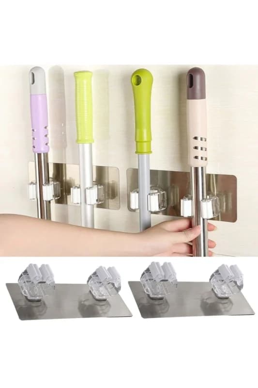 Çetiner Group® Pratik Organizer 4lü Yapışkanlı Fırça Paspas Mop Fırça Sabitleyici Ergonomik Alet Aparatı